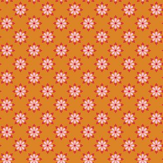 Tissu patchwork orange curcuma fleurs rose clair - True Kisses