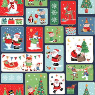 Tissu patchwork Noël vignettes Santa's