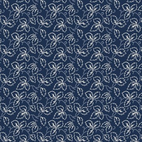 Tissu patchwork bleu saphir feuilles blanches - Lexington