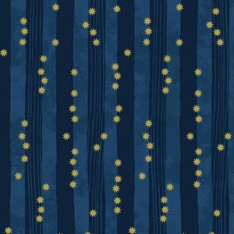 Tissu patchwork rayures bleues et étoiles dorées - Bijou