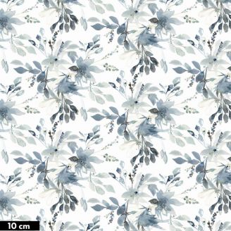 Tissu patchwork blanc aquarelle de fleurs bleu gris - Sea Sisters de Shell Rummel