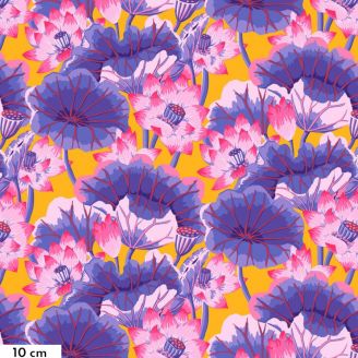 Tissu patchwork Kaffe Fassett Lake Blossoms violet fond jaune GP093