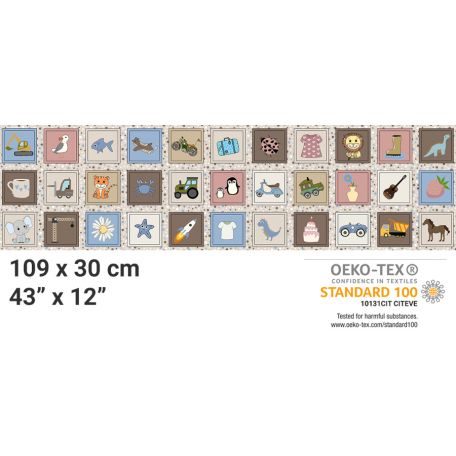 Panneau de tissu patchwork cartes de memory pastel (60 x 110 cm)