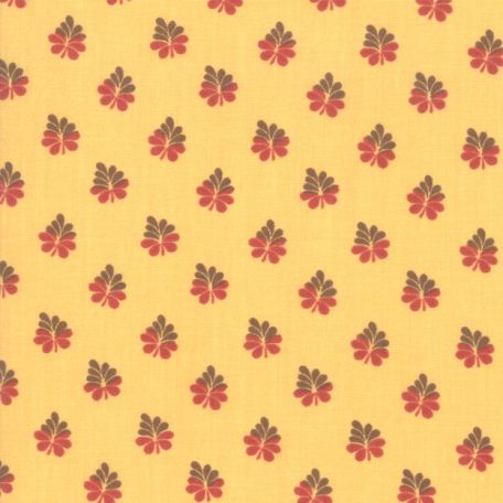 Tissu patchwork jaune paille feuilles rouges et marron de Betsy Chutchian