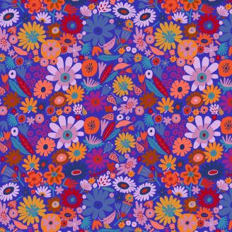 Tissu Patchwork bleu fleurs éparses multico - Harmony de Carlyn Gavin