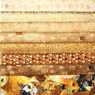 8 coupons de tissus patchwork Klimt doré beige