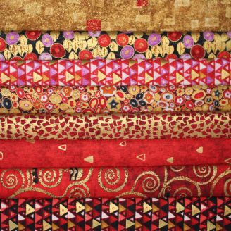 8 coupons de tissus patchwork Klimt noir rouge