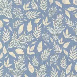 Tissu patchwork bleu ciel feuilles variées écrues - Flower Press