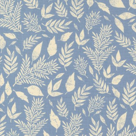 Tissu patchwork bleu ciel feuilles variées - Flower Press