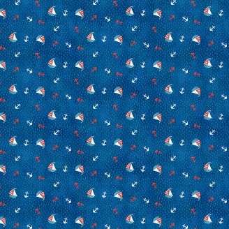 Tissu patchwork bleu petit voilier et ancres marines - Out to Sea