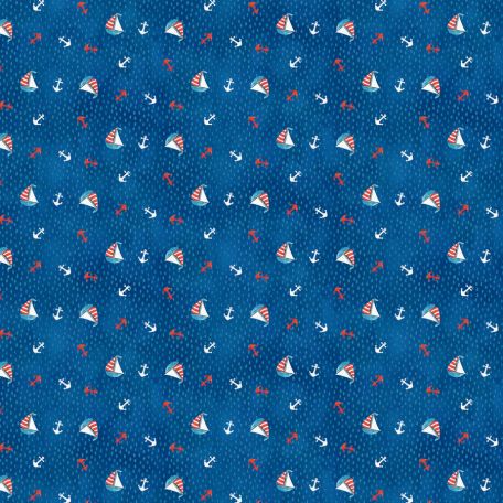 Tissu patchwork bleu petit voilier et ancres marines - Out to Sea