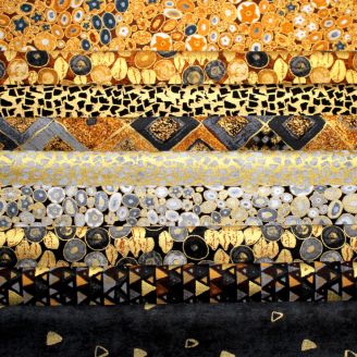 9 coupons de tissus patchwork Klimt noir doré