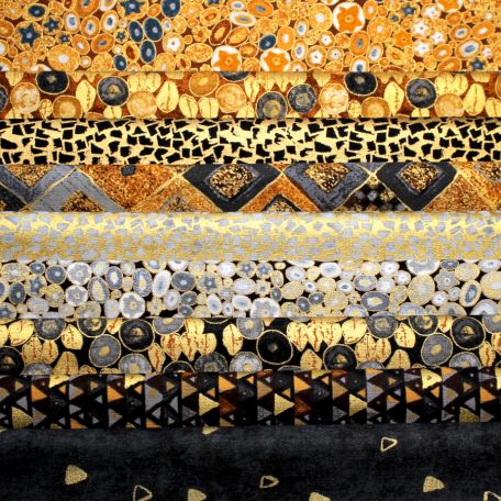 9 coupons de tissus patchwork Klimt noir doré