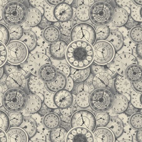 Tissu patchwork montres gris écru - Time Travel