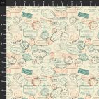 Tissu patchwork cachets postaux vintage - Time Travel