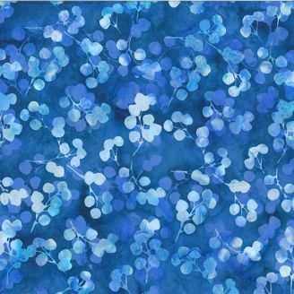 Tissu batik bleu wade branchage mauve et ciel