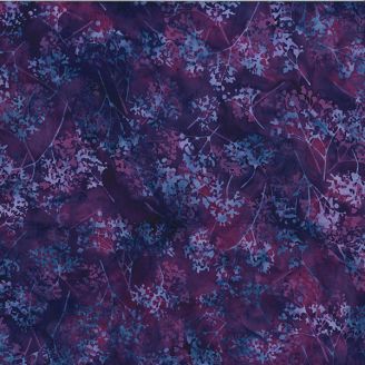 Tissu batik violet à feuillage bleu
