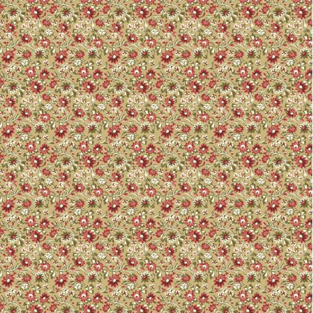 Tissu patchwork beige fleurs rouges et vertes - Elliot
