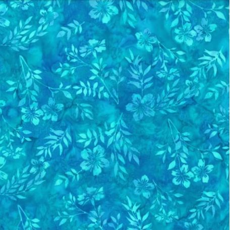 Tissu batik fleurs d'hibiscus bleu tropique