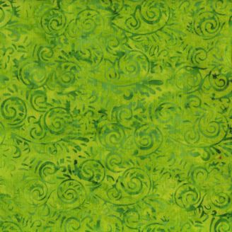 Tissu batik arabesques végétales vert citron