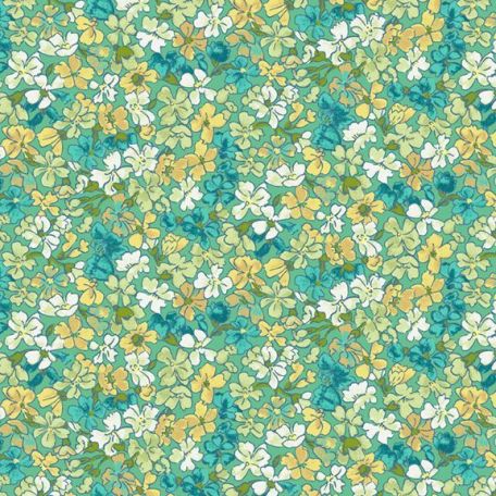 Tissu patchwork turquoise tapis de fleurs 