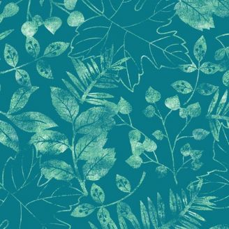 Tissu patchwork bleu canard herbier de feuilles