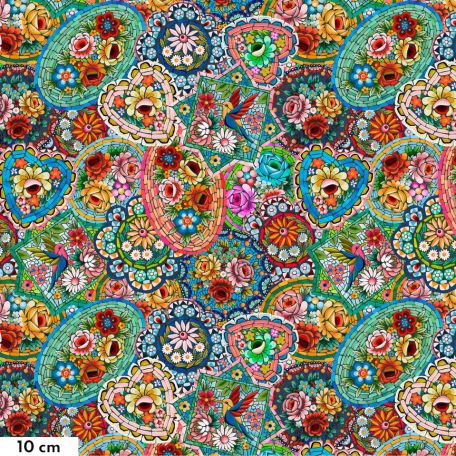 Tissu patchwork mosaïque médaillons multicolores Venezia - Murano d'Odile Bailloeul