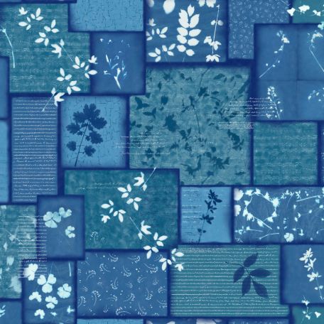 Tissu patchwork impressions cyanotype bleu - Bluebell de Janet Clare
