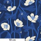 Tissu patchwork bleu foncé à fleurs bleues et blanches - Water