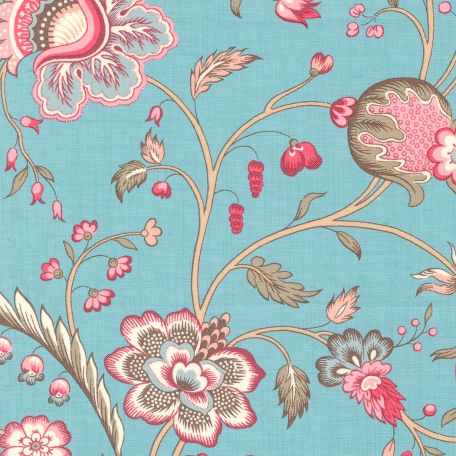 Tissu patchwork bleu grandes fleurs - Antoinette de French General