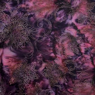 Tissu batik prune fleurs en pointillés