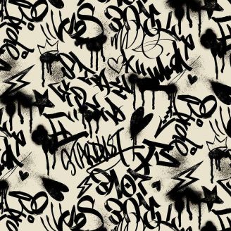 Tissu patchwork écru graffitis noirs - Verdigris de Libs Elliott