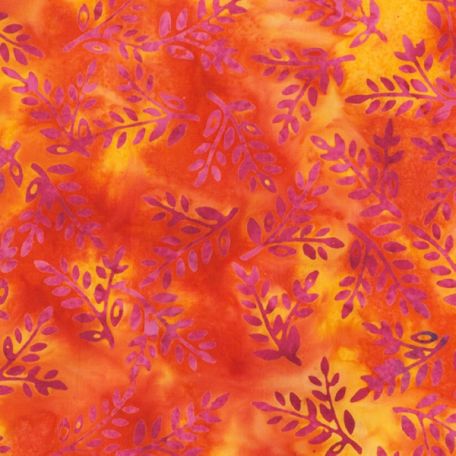 Tissu batik orange branches fuchsia