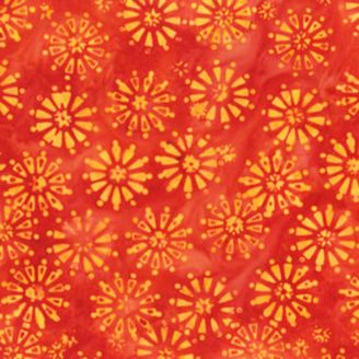 Tissu batik rouge roues jaunes