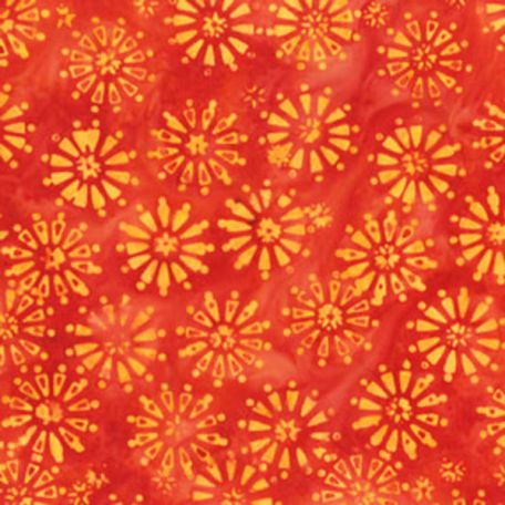 Tissu batik rouge roues jaunes