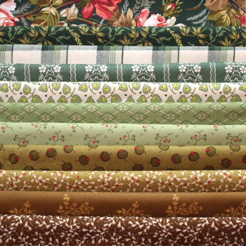 Lot De Tissus Pour Patchwork - Couleurs Verts, Bleus, Noirs Et Beiges - Motifs Floraux - Grand Teint - Neuf