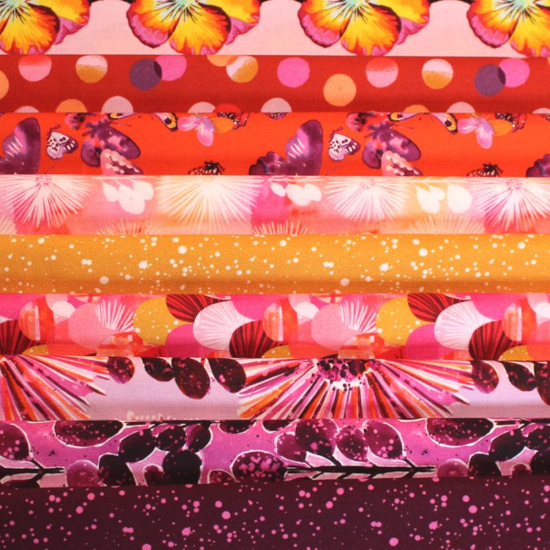Lot De 2 Coupons Tissu Fleurs Mauve Et Orange Uni - Coton Neuf - France - Couture Et DIY