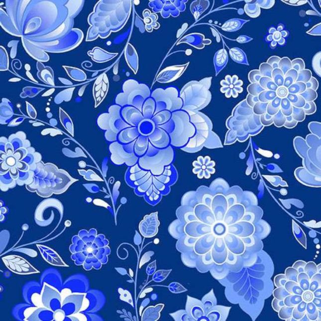 Tissu patchwork bleu cobalt fleuron - Amsterdam Tissu patchwork bleu cobalt fleuron - Amsterdam