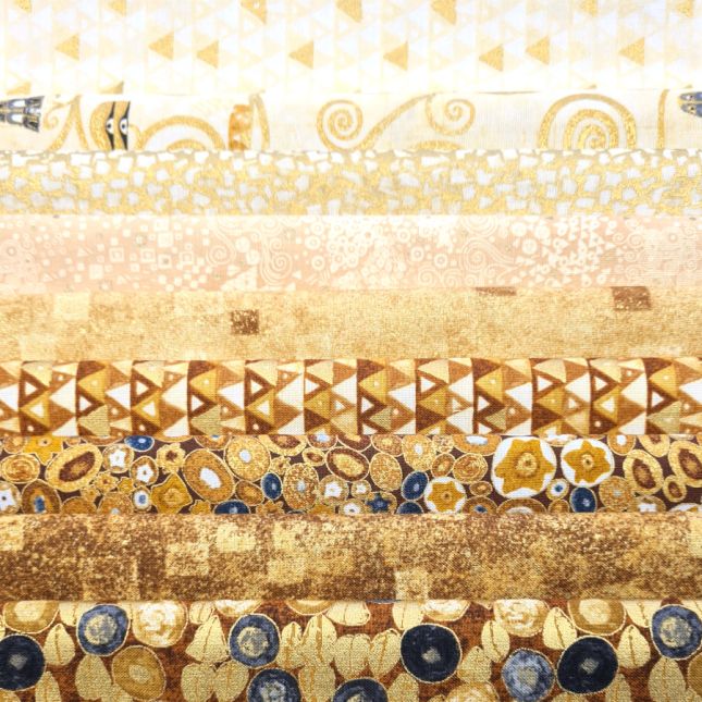 9 coupons de tissus patchwork Klimt doré beige 9 coupons de tissus patchwork Klimt doré beige
