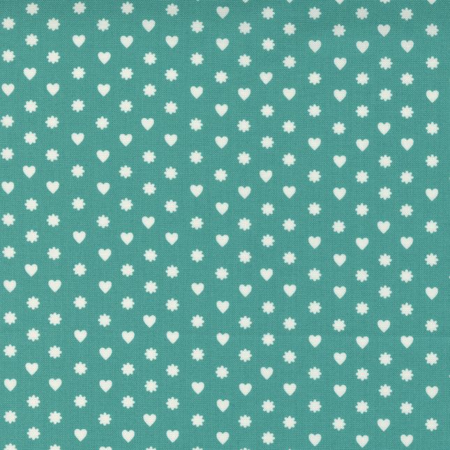 Tissu patchwork vert menthe coeurs et astérisques