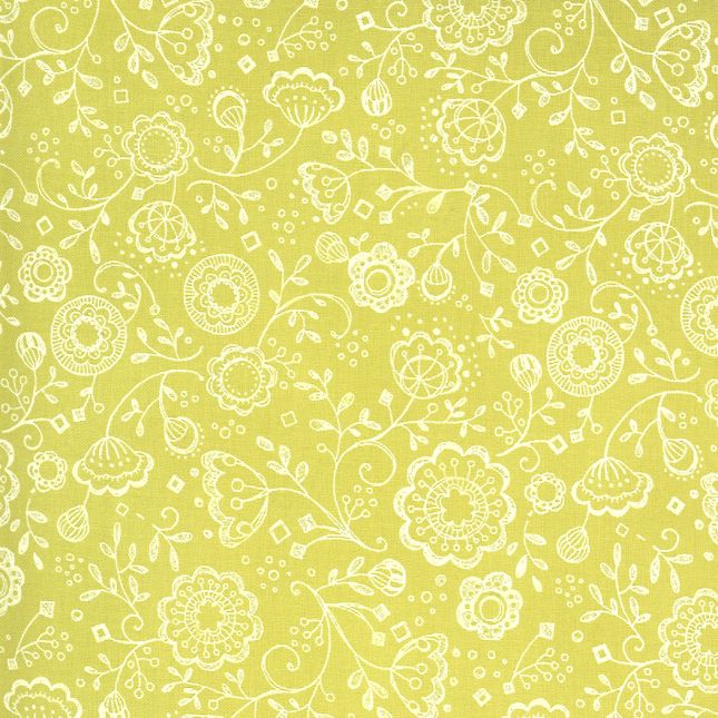 Tissu patchwork vert tilleul floral folk