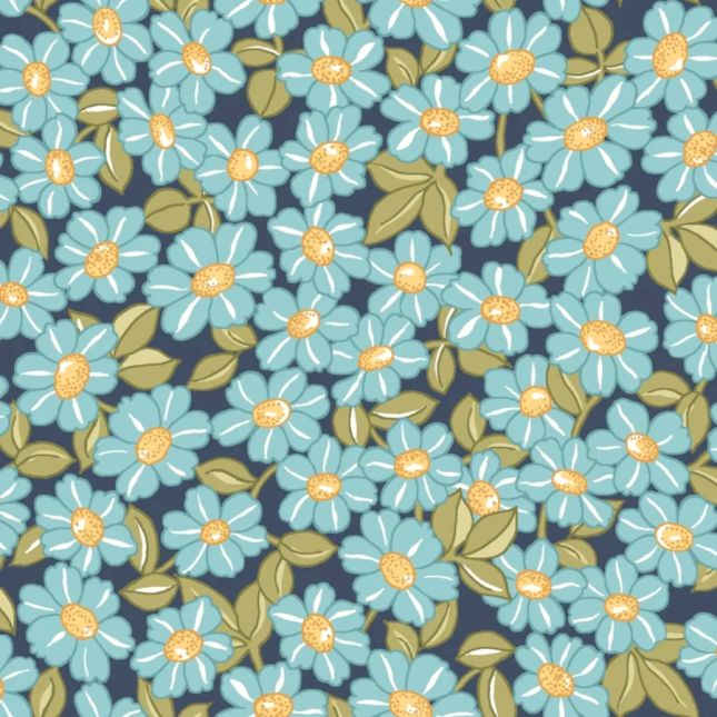 Tissu patchwork marine à fleurs bleues