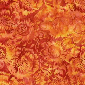 Tissu Batik grands fleurs rouge orange
