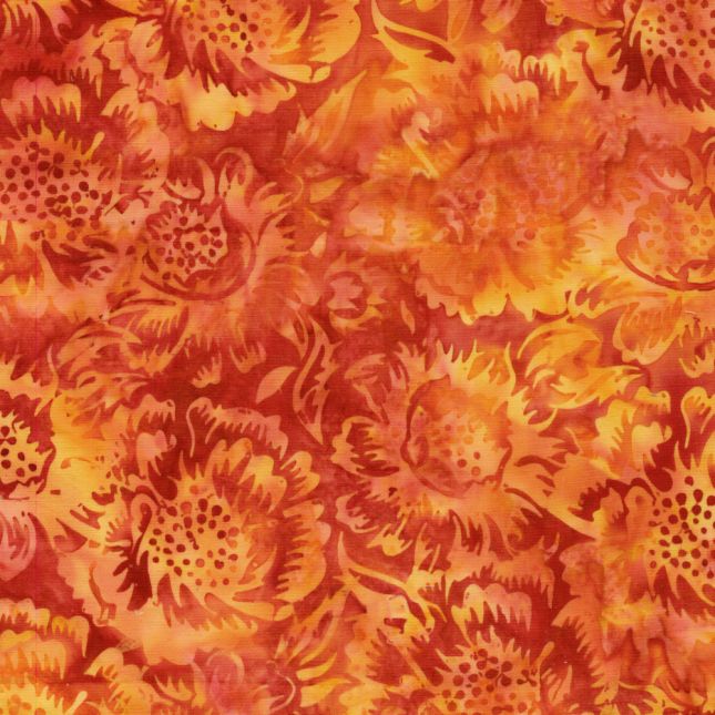 Tissu Batik grands fleurs rouge orange Tissu Batik grands fleurs rouge orange