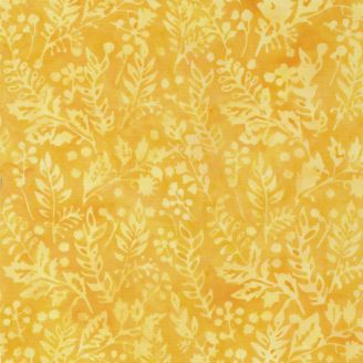 Tissu Batik branches et baies jaune Jonquille