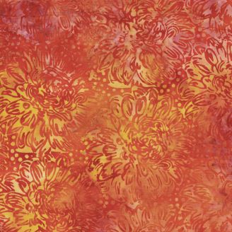 Tissu Batik grands Dahlias orange rose Sunset