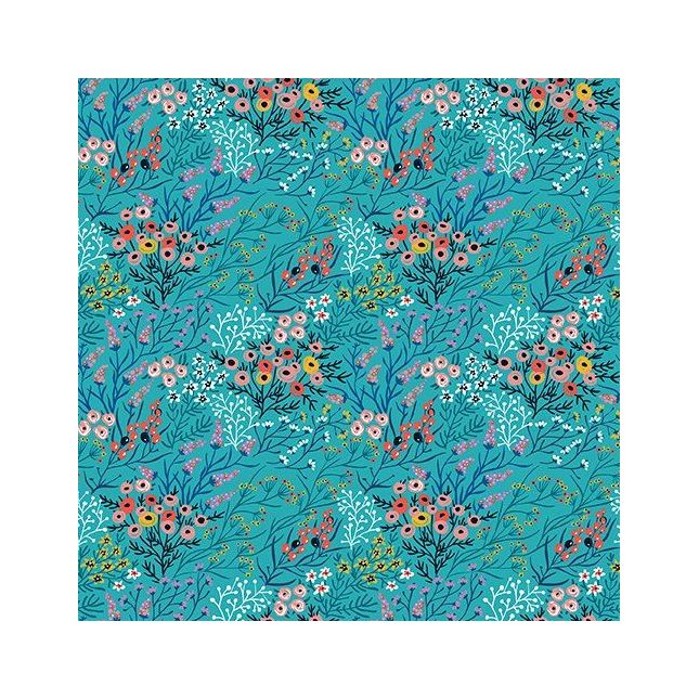 Tissu patchwork bleu buissons fleuries Whimsy