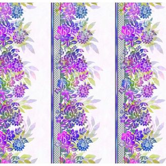 Tissu patchwork violet frises de fleurs