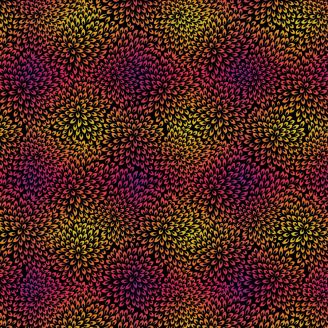 Tissu patchwork noir chrysanthèmes sunset VIVID