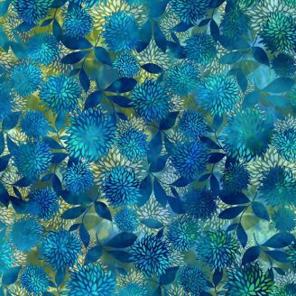 Tissu patchwork bleu Chrysanthèmes ALLURE